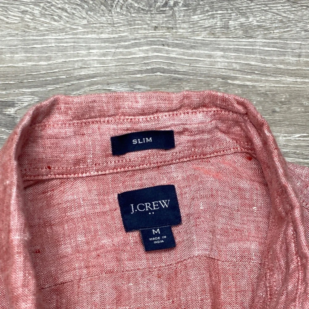 J.Crew Shirt Slim Fit Mens Medium Red Linen Cotton Blend Long Sleeve Button Down